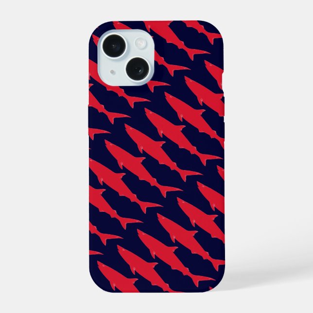 Sharks cool red & blue pattern iphone case (Back)
