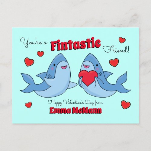 Sharks Cute Kids Classroom Valentine Card