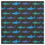 Sharks Cute Silhouette Blue Black Fabric