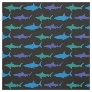 Sharks Cute Silhouette Blue Black Fabric
