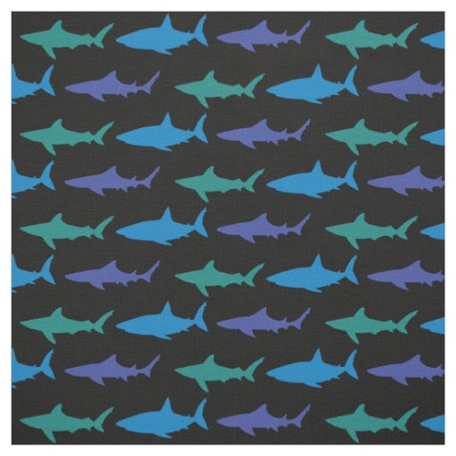 Sharks Cute Silhouette Blue Black Fabric