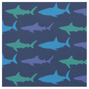 Sharks Cute Silhouette Blue Navy Fabric