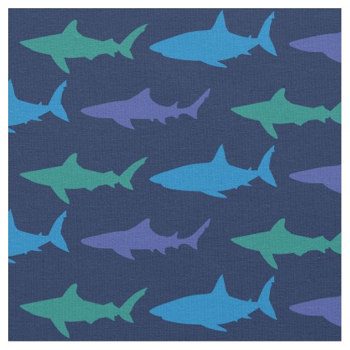 Sharks Cute Silhouette Blue Navy Fabric