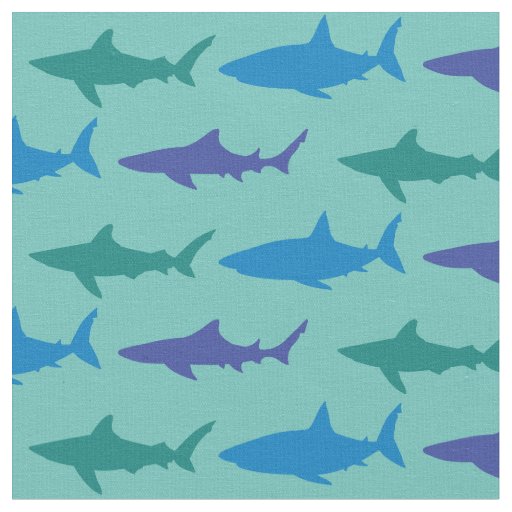 Sharks Cute Silhouette Blue Teal Fabric