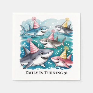 Sharks Cute Under The Sea Girl Birthday Party Napkins