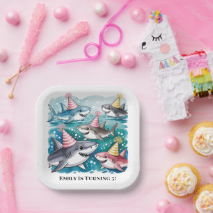 Sharks Cute Under The Sea Girl Birthday Party Paper Plates