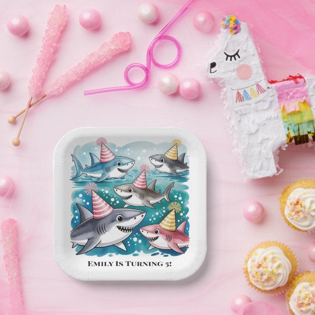 Sharks Cute Under The Sea Girl Birthday Party Paper Plates (Party)