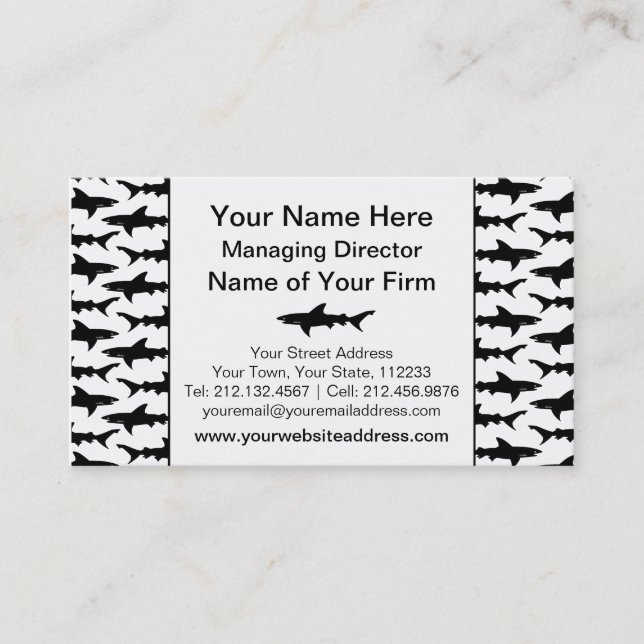 Sharks - Elegant Black and White Shark Pattern Business Card (Front)