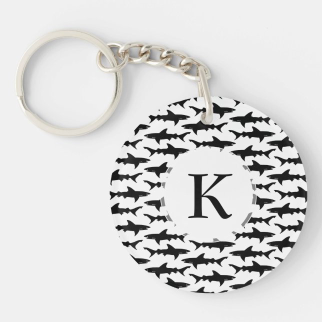 Sharks - Elegant Black and White Shark Pattern Keychain (Front)
