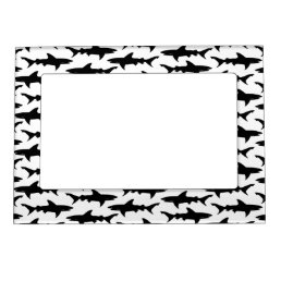 Sharks - Elegant Black and White Shark Pattern Magnetic Frame