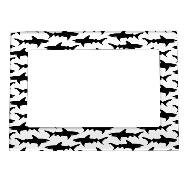 Sharks - Elegant Black and White Shark Pattern Magnetic Frame (Front)