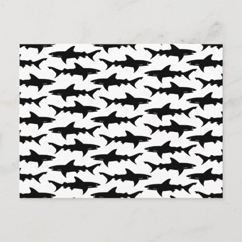 Sharks _ Elegant Black and White Shark Pattern Postcard