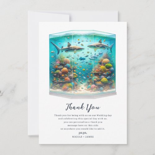 Sharks Fish Aquatic Watercolor Aquarium Thank You Invitation