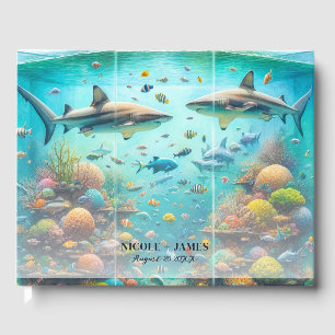 Sharks & Fish Aquatic Watercolor Aquarium Wedding Guest Book