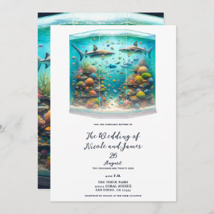 Sharks & Fish Aquatic Watercolor Aquarium Wedding Invitation