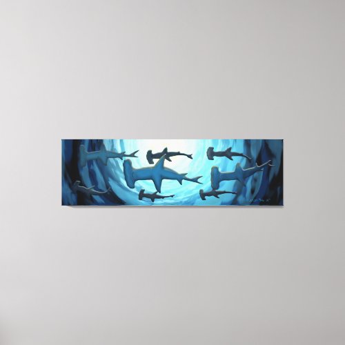 Sharks in Silhouette with Sun Ball Canvas Print