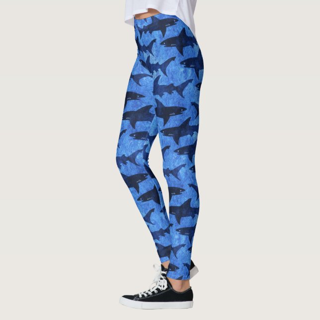Sharks in the Deep Blue Sea Scuba Diver Girl Leggings (Left)