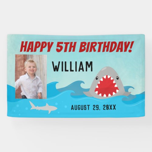 Sharks in Water Boys Photo Shark Birthday Party Banner