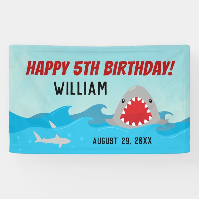 Sharks in Water | Boys Shark Birthday Party Banner (Horizontal)