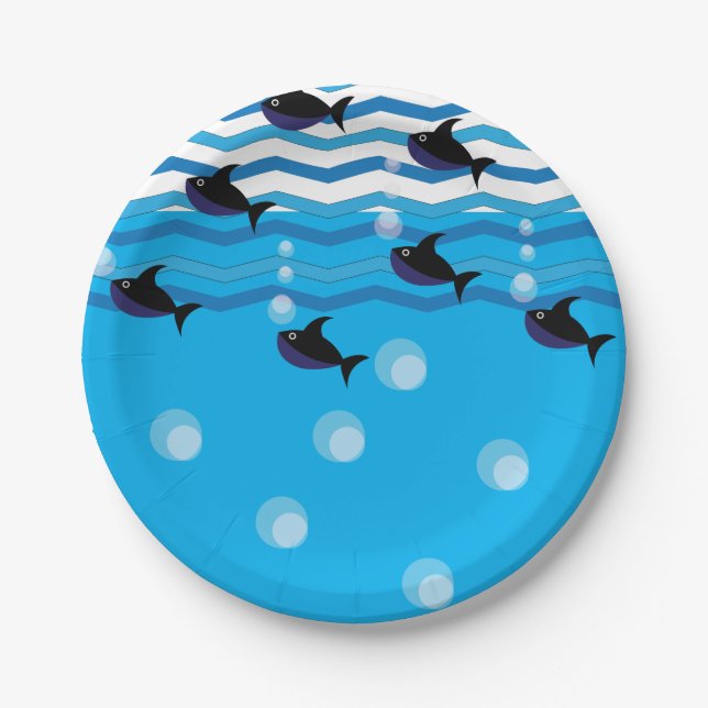 Sharks Ocean Blue Underwater Paper Plates (Front)