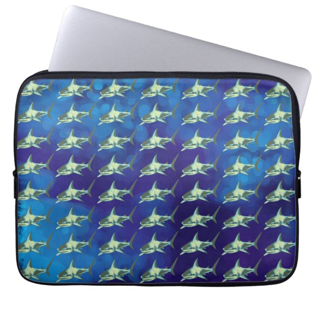 sharks, pattern blue laptop sleeve (Front)