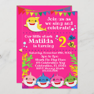 Sharks Pink Birthday Invitation