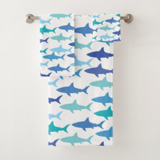 Sharks Silhouettes Shades of Blue Bath Towel Set