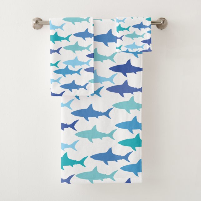 Sharks Silhouettes Shades of Blue  Bath Towel Set (Insitu)