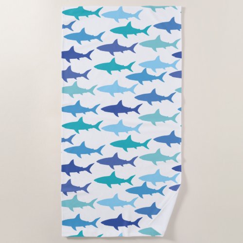 Sharks Silhouettes Shades of Blue  Beach Towel