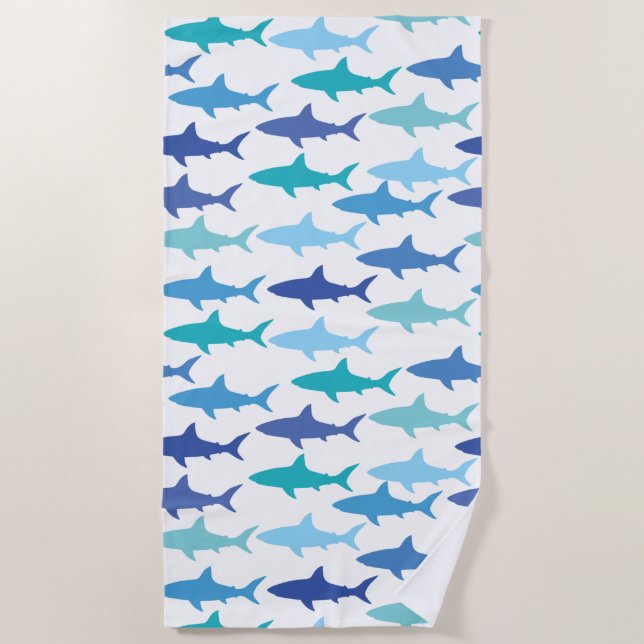 Sharks Silhouettes Shades of Blue  Beach Towel (Front)