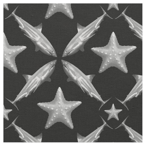 Sharks Starfish Ocean Life Nautical Coastal Black  Fabric