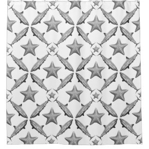 Sharks Starfish Ocean Life Nautical Coastal Shower Curtain