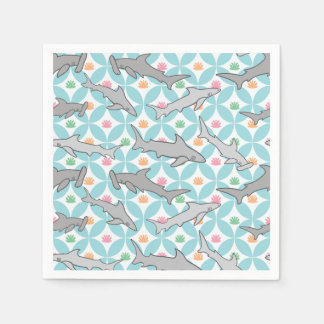 Sharks Swimming the Mid Century Current Napkins