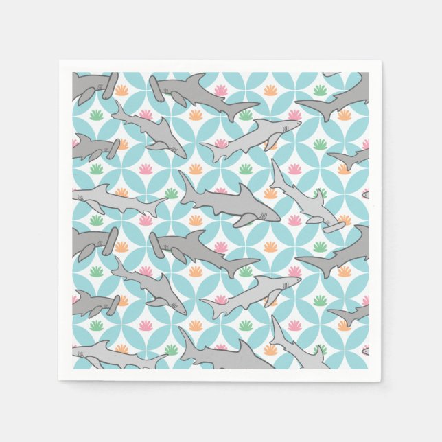 Sharks Swimming the Mid Century Current Napkins (Front)
