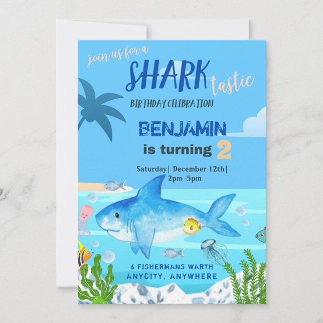Sharktastic Birthday Invitation Card (Front)