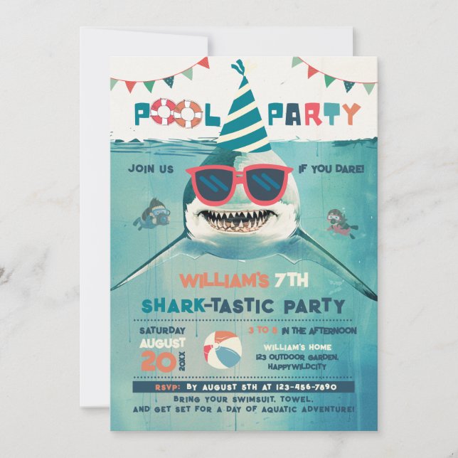 Sharktastic Pool Party  Invitation (Front)