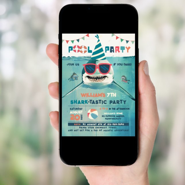 Sharktastic Pool Party  Invitation (Front Digital)