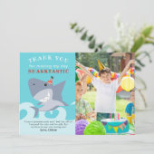 Sharktastic Shark Birthday Party Photo Thank You Card (Standing Front)