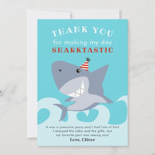 Sharktastic Shark Fish Birthday Party Thank You Card