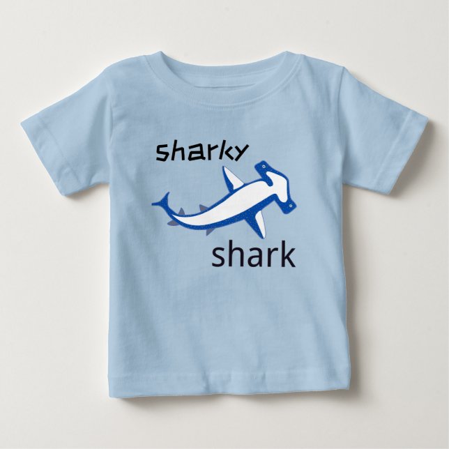 Sharky Shark Light Blue Boys Baby T-Shirt (Front)