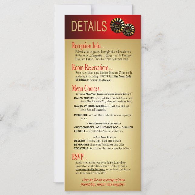 Sharon & Demetrius Details Las Vegas Deluxe Red Invitation (Front)