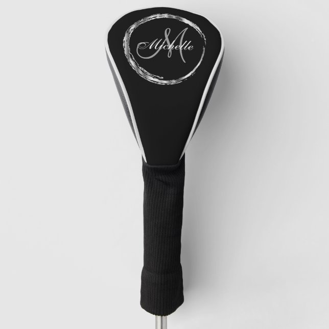 Sharp Abstract Silver & Black  Monogram Golf Head Cover (Front)