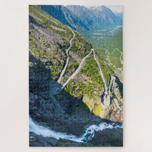 Sharp bends down Trollstigen mountains Norway Jigsaw Puzzle