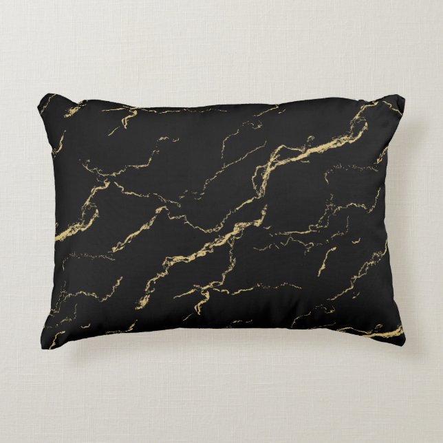 Sharp Black and Gold Marble Accent Pillow (Front)