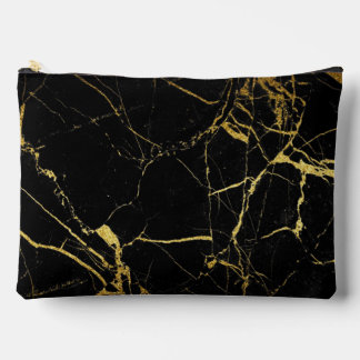 Sharp Black and Gold Marble Accessory Pouch