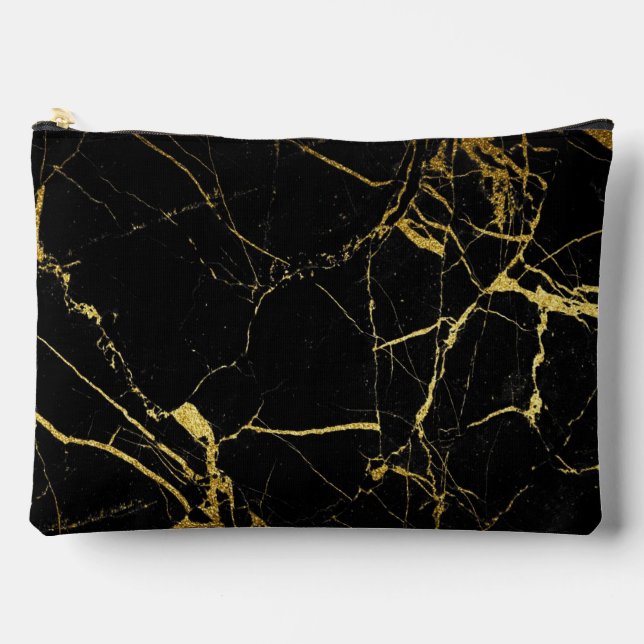 Sharp Black and Gold Marble Accessory Pouch (Front)