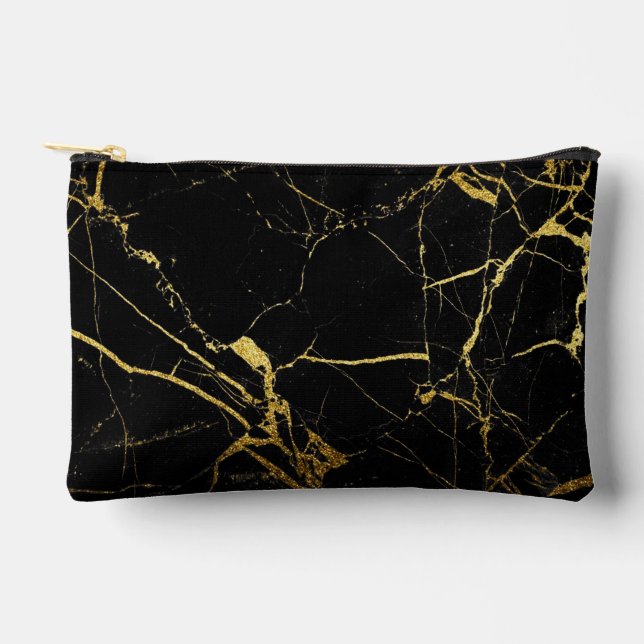 Sharp Black and Gold Marble Accessory Pouch (Front)