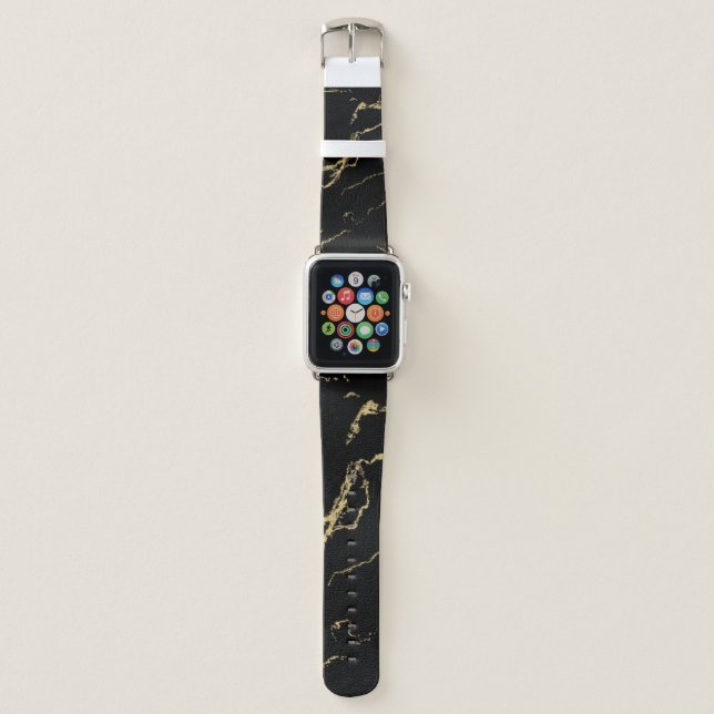 Sharp Black and Gold Marble Apple Watch Band (Front)