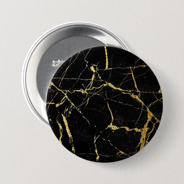 Sharp Black and Gold Marble Button (Front & Back)
