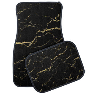 Sharp Black and Gold Marble Car Floor Mat